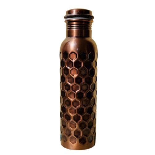 Pital Nagri Craft - Copper Honey comb Water Bottle - 1 Litre