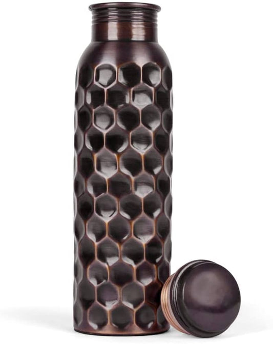 Pital Nagri Craft - Copper Honey comb Water Bottle - 1 Litre