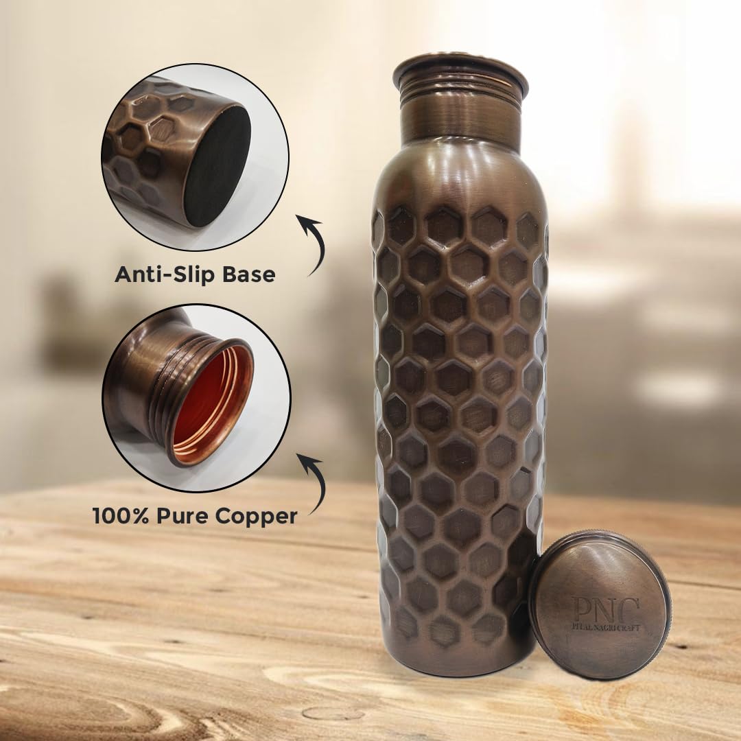 Pital Nagri Craft - Copper Honey comb Water Bottle - 1 Litre